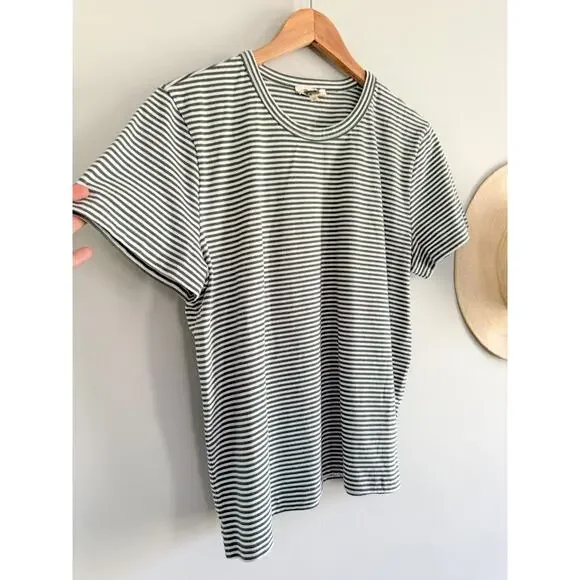 Madewell | NWT Perfect Crewneck Tee Green White Stripe Allday Jersey | Sz L - Picture 2 of 7